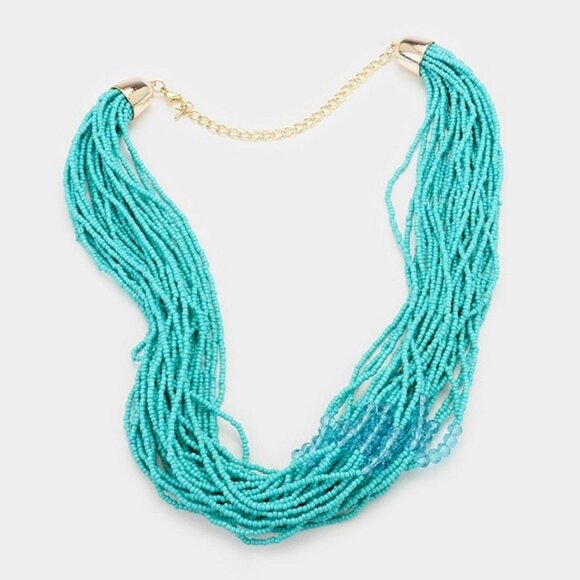 Multi strand Turquoise Bead Necklace earring set - Picture 2 of 2